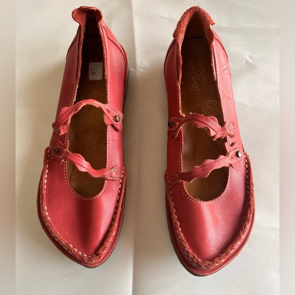 Sergio Tomani Red Leather Mary Jane Boho Hippie Comfort Shoe Euro Sz 37 EUC - Picture 1 of 10